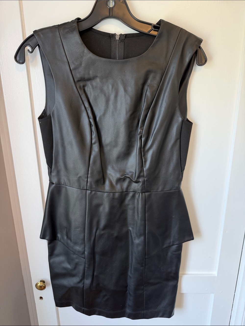 BCBGeneration Black Faux Leather Peplum Mini Dress